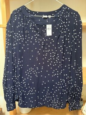 GAP Navy and White Polka Dot Long-Sleeve Blouse NWT